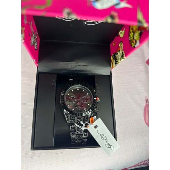 Ed Hardy Women's Black Rhinestone Watch - Picture 2 of 4
